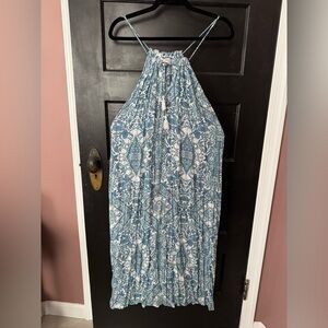 Blue and White Halter Maxi Dress